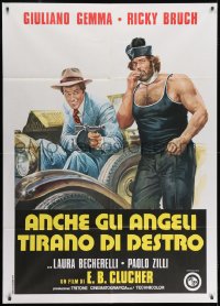 7y143 CHARLESTON Italian 1p 1974 great art of Giuliano Gemma & huge strongman Ricky Bruch!