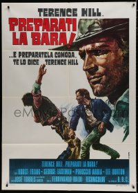 7y171 DJANGO PREPARE A COFFIN Italian 1p R1973 Casaro art of Terence Hill as Django fighting bad guy!