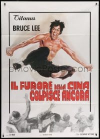 7y194 FISTS OF FURY Italian 1p R1970s artwork of Bruce Lee kicking in mid-air by Averardo Ciriello!