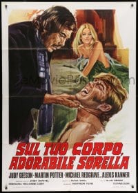 7y203 GOODBYE GEMINI Italian 1p 1973 different art of sexy Judy Geeson in bed watching guys, rare!