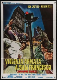 7y205 GROUND ZERO Italian 1p 1977 cool art of cops & thugs in shootout on San Francisco streets!