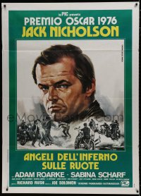 7y208 HELLS ANGELS ON WHEELS Italian 1p R1976 different Piovano art of Jack Nicholson & bikers!