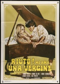 7y217 HOW TO PLAY THE SEDUCTION GAME Italian 1p 1970 wacky art of couple making love in piano!