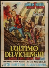 7y240 LAST OF THE VIKINGS Italian 1p 1962 L'Ultimo dei Vikinghi, art of Cameron Mitchell fighting!