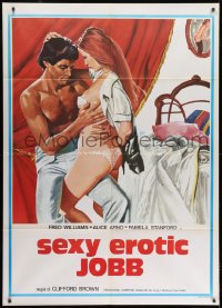 7y245 LES EMMERDEUSES Italian 1p 1976 Jess Franco, Aller art of half-naked couple, Sexy Erotic Jobb