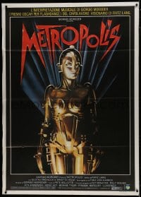 7y263 METROPOLIS Italian 1p R1984 Fritz Lang classic, great Nikosey art of robot Brigitte Helm!