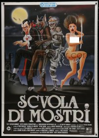 7y266 MONSTER SQUAD Italian 1p 1988 different Cecchini art of Dracula, Mummy, Wolfman & naked girl!