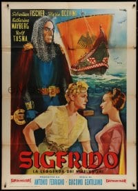 7y310 SIGFRIDO Italian 1p 1959 different Ciriello art of the Italian Siegfried by huge ship!