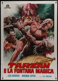 7y338 TARZAN'S MAGIC FOUNTAIN Italian 1p R1970s different art of Lex Barker attacking native man!