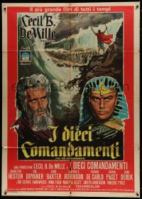 7y341 TEN COMMANDMENTS Italian 1p R1968 DeMille classic, art of Charlton Heston & Yul Brynner!