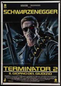 7y343 TERMINATOR 2 Italian 1p 1991 cool different art of Arnold Schwarzenegger by Renato Casaro!