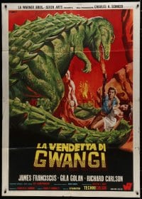 7y359 VALLEY OF GWANGI Italian 1p 1969 cool different art of man & woman w/dinosaur by Franco!