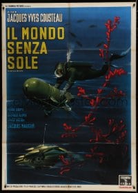 7y373 WORLD WITHOUT SUN Italian 1p 1964 Le Monde sans Soleil, Jacques Cousteau, scuba diving art!
