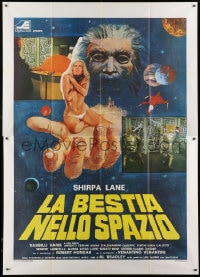 7y386 BEAST IN SPACE Italian 2p 1980 art of sexy near-naked Sirpa Lane in giant's hand from Zardoz!