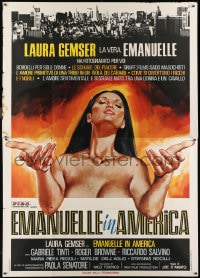 7y414 EMANUELLE IN AMERICA Italian 2p 1977 art of sexy naked Laura Gemser in the title role!