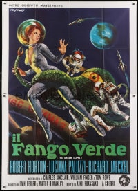 7y423 GREEN SLIME Italian 2p 1969 classic cheesy sci-fi, Stefano art of sexy astronaut & monster!
