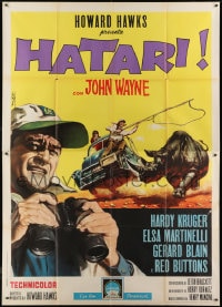 7y426 HATARI Italian 2p 1962 Howard Hawks, cool artwork of John Wayne in Africa by Enzo Nistri!