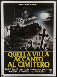 7y433 HOUSE BY THE CEMETERY Italian 2p 1984 Lucio Fulci, cool Enzo Sciotti horror art of graveyard!