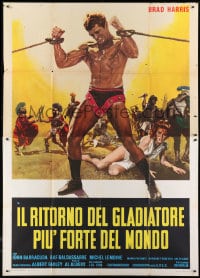 7y474 RETURN OF THE GLADIATOR Italian 2p 1971 cool art of bound barechested strongman Brad Harris!