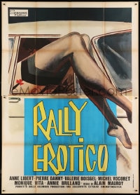 7y483 SEX RALLY Italian 2p 1976 different art of sexy female legs hanging out of car window!