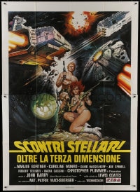 7y494 STARCRASH Italian 2p 1979 great different sci-fi art of sexy near-naked Caroline Munro!