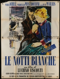7y507 WHITE NIGHTS Italian 2p 1957 Visconti, Allard art of Schell & Marais by bridge, Dostoyevsky!