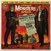 7y016 FAMOUS MONSTERS SPEAK 33 1/3 RPM record 1963 art of Lugosi as Dracula, Karloff as Frankenstein