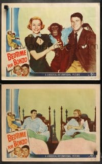 7z797 BEDTIME FOR BONZO 2 LCs 1951 cool images of chimpanzee with Ronald Reagan & Diana Lynn!