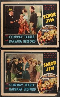 7z938 SENOR JIM 2 LCs 1936 Conway Tearle, Barbara Bedford, cool art of cowboys & bloodhounds!