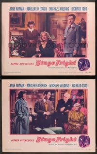 7z952 STAGE FRIGHT 2 LCs 1950 great images of Marlene Dietrich, Jane Wyman, Alfred Hitchcock!