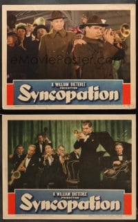 7z958 SYNCOPATION 2 LCs 1942 great images of Jackie Cooper playing trumpet, one with full band!
