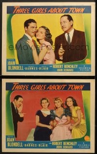 7z968 THREE GIRLS ABOUT TOWN 2 LCs 1941 Robert Benchley w/Joan Blondell, Binnie Barnes & Janet Blair