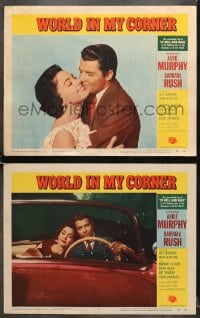 7z996 WORLD IN MY CORNER 2 LCs 1956 great images of champion boxer Audie Murphy, Barbara Rush!