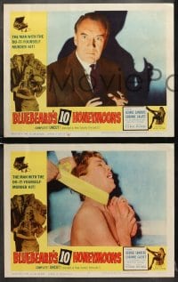 7z089 BLUEBEARD'S 10 HONEYMOONS 8 LCs 1960 wild border art of George Sanders with skeleton bride!