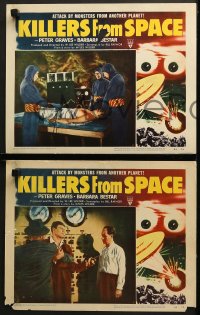 7z587 KILLERS FROM SPACE 5 LCs 1954 bulb-eyed men invade Earth from flying saucers, cool border art!