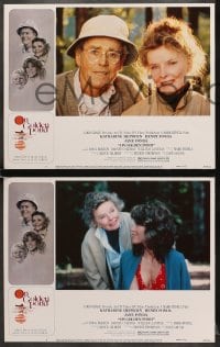 7z301 ON GOLDEN POND 8 LCs 1981 Hepburn, Henry Fonda, and Jane Fonda, border art by Charles deMar!