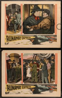 7z669 RUNAWAY EXPRESS 4 LCs 1926 Jack Daugherty, cool border railroad train artwork!