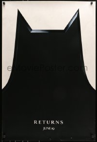 8a083 BATMAN RETURNS teaser DS 1sh 1992 Burton, Keaton, cool partial bat symbol, dated design!