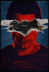 8a085 BATMAN V SUPERMAN teaser DS 1sh 2016 close up of Henry Cavill in title role under symbol, 3D