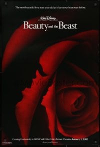 8a092 BEAUTY & THE BEAST DS 1sh R2002 Walt Disney cartoon classic, art of cast in rose!