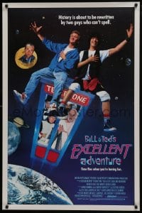 8a109 BILL & TED'S EXCELLENT ADVENTURE 1sh 1989 Keanu Reeves, Socrates, Napoleon & Lincoln in booth