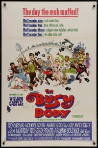 8a154 BUSY BODY 1sh 1967 William Castle, great wacky art of entire cast by Frank Frazetta!
