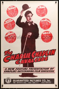 8a175 CHARLIE CHAPLIN CAVALCADE 1sh R1940s The Fireman, Behind the Screen, cool art of Chaplin!