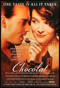 8a179 CHOCOLAT DS 1sh 2000 Johnny Depp, Juliette Binoche, one taste is all it takes!