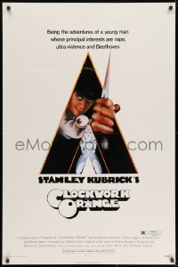 8a186 CLOCKWORK ORANGE 1sh 1972 Stanley Kubrick classic, Castle art of Malcolm McDowell!