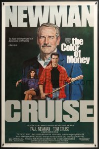 8a195 COLOR OF MONEY 1sh 1986 Robert Tanenbaum art of Paul Newman & Tom Cruise playing pool!