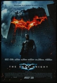 8a218 DARK KNIGHT advance DS int'l 1sh 2008 Christian Bale as Batman in front of burning bat symbol!