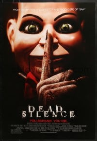 8a231 DEAD SILENCE DS 1sh 2007 Ryan Kwanten, Donnie Wahlberg, creepy image, you scream, you die!
