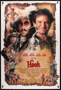 8a410 HOOK 1sh 1991 artwork of pirate Dustin Hoffman & Robin Williams by Drew Struzan!