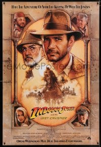 8a441 INDIANA JONES & THE LAST CRUSADE advance 1sh 1989 Ford/Connery over a brown background by Drew